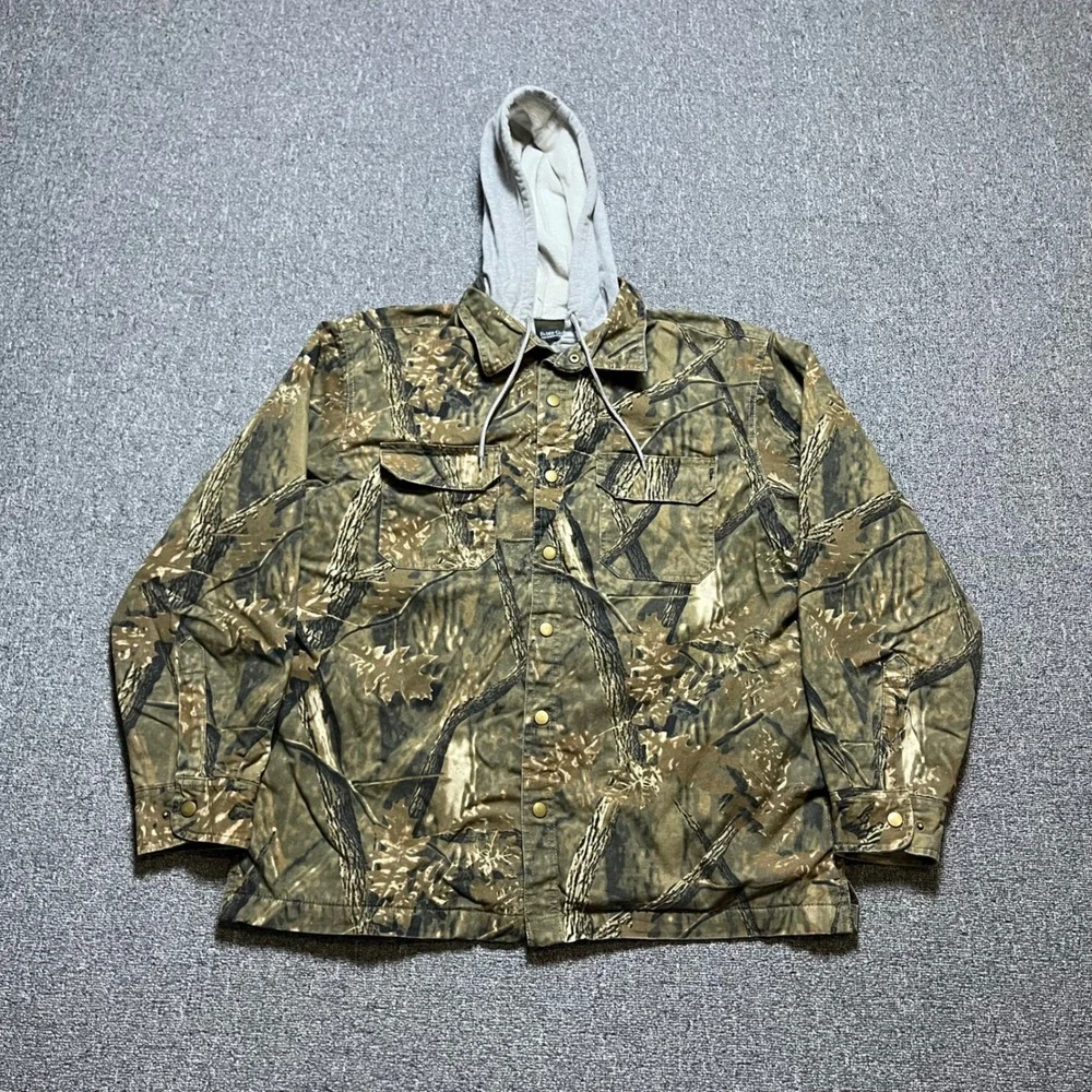 Faded Glory Camo Hooded Jacket Size M Green Real Tree Fleece Lined Shacket